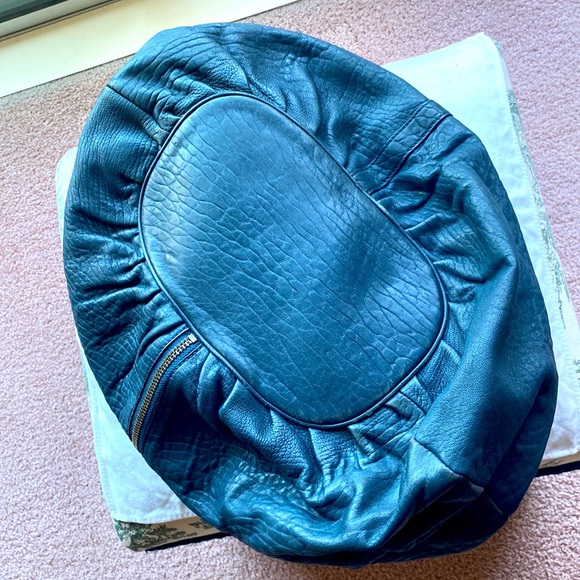 Nordstrom’s all weather sturdy leather, teal colored extra large tote handbag. - Picture 5 of 11